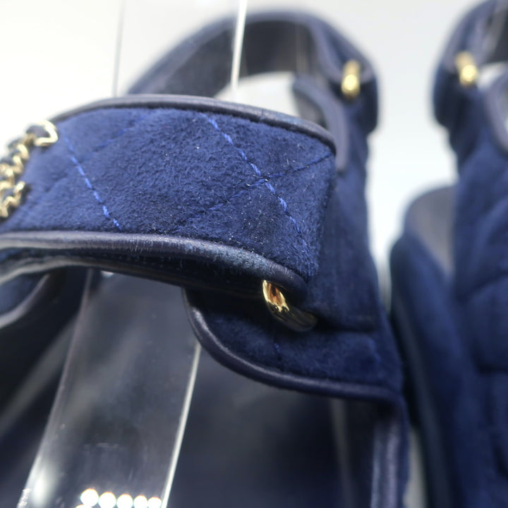 Chanel Chain-CC Quilted Suede Dad Sandals Navy Size 37