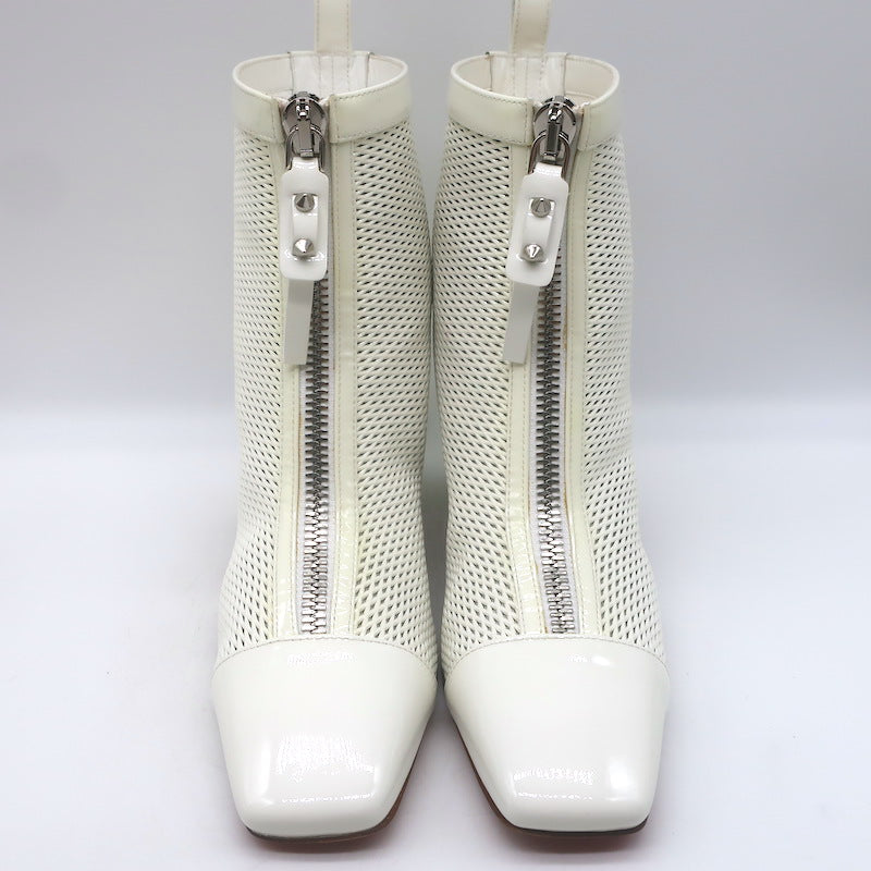 Christian Louboutin Kimi 55 Perforated Patent Leather Ankle Boots White Size 38