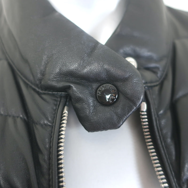 Moncler Delfi Leather Down Puffer Jacket Black Size 0