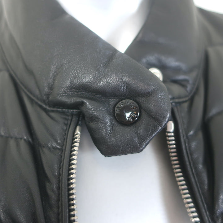 Moncler Delfi Leather Down Puffer Jacket Black Size 0