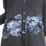 Dries Van Noten Sequined Shirtdress Black Cotton Size 36 Long Sleeve Dress
