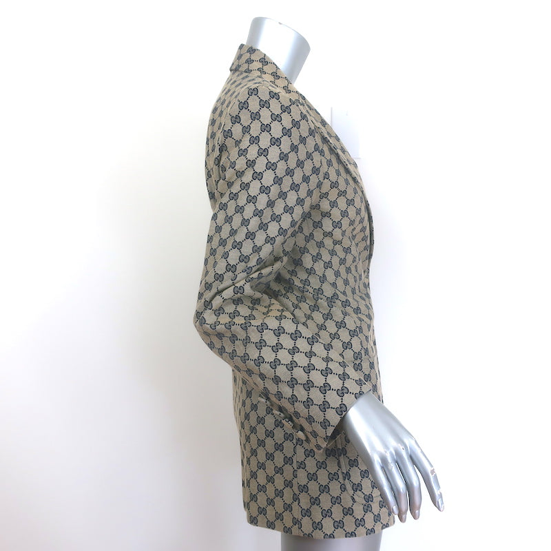 Gucci GG jacquard canvas blazer in beige, two-button size 38, authentic pre-owned luxury jacket