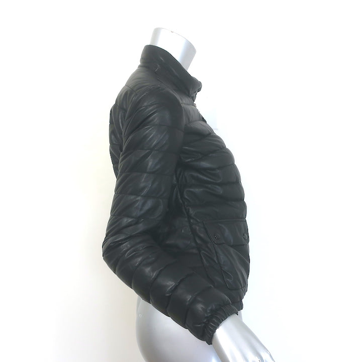 Moncler Delfi Leather Down Puffer Jacket Black Size 0