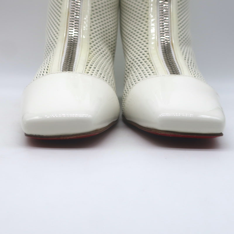 Christian Louboutin Kimi 55 Perforated Patent Leather Ankle Boots White Size 38