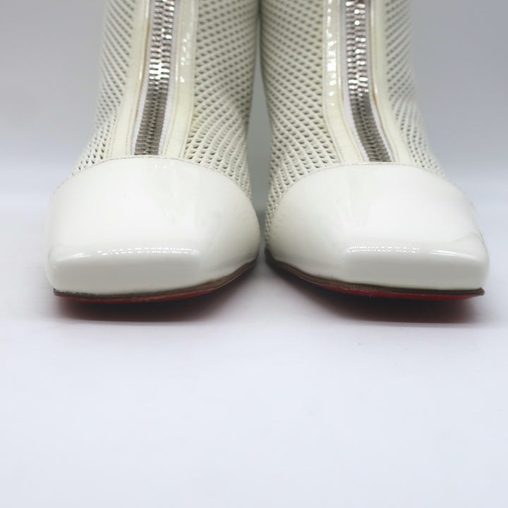 Christian Louboutin Kimi 55 Perforated Patent Leather Ankle Boots White Size 38