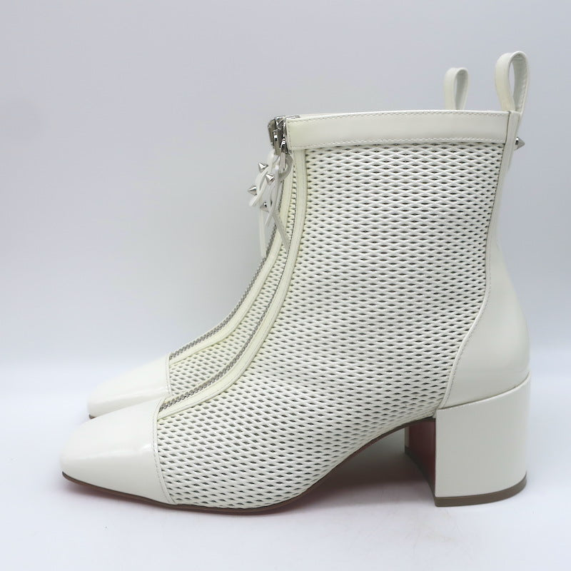 Christian Louboutin Kimi 55 Perforated Patent Leather Ankle Boots White Size 38