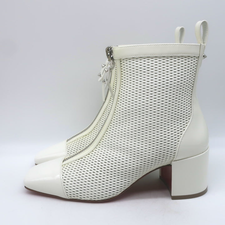 Christian Louboutin Kimi 55 Perforated Patent Leather Ankle Boots White Size 38