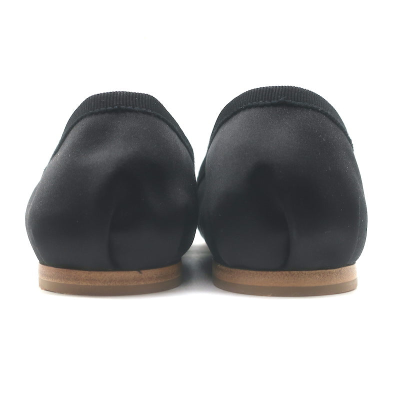 Miu Miu Logo Strap Ballet Flats Black Satin Size 38 NEW