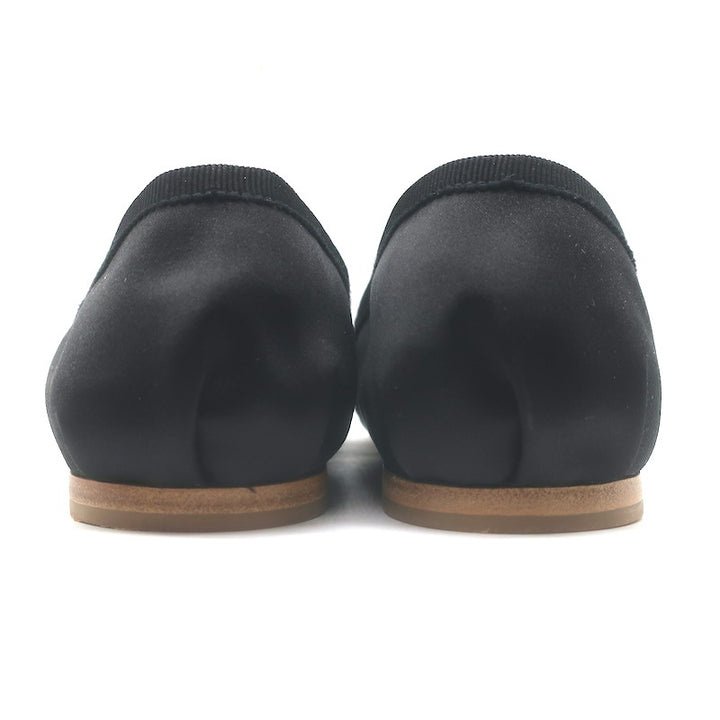 Miu Miu Logo Strap Ballet Flats Black Satin Size 38 NEW