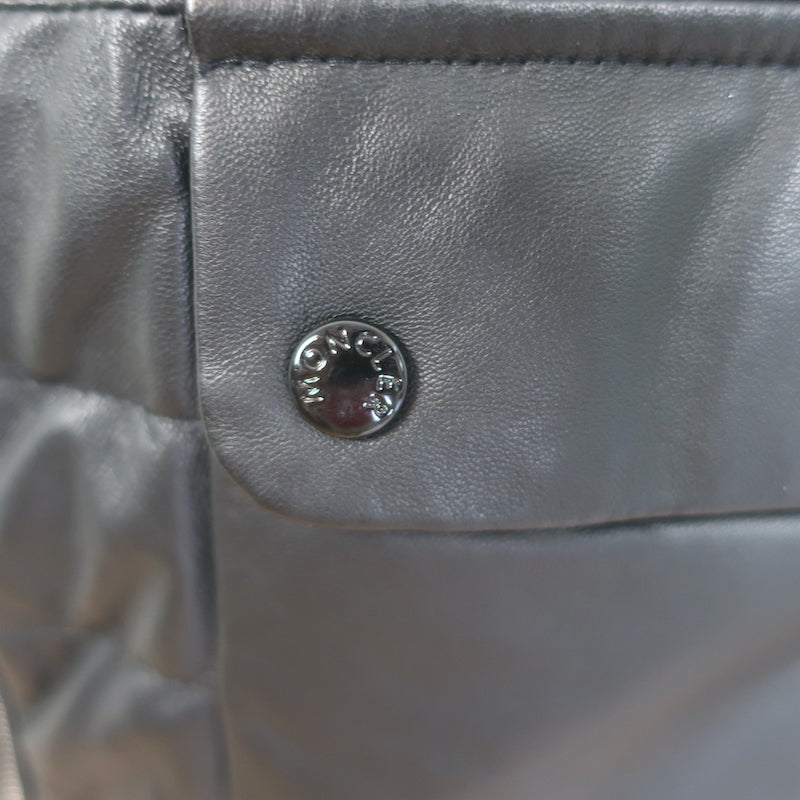 Moncler Delfi Leather Down Puffer Jacket Black Size 0