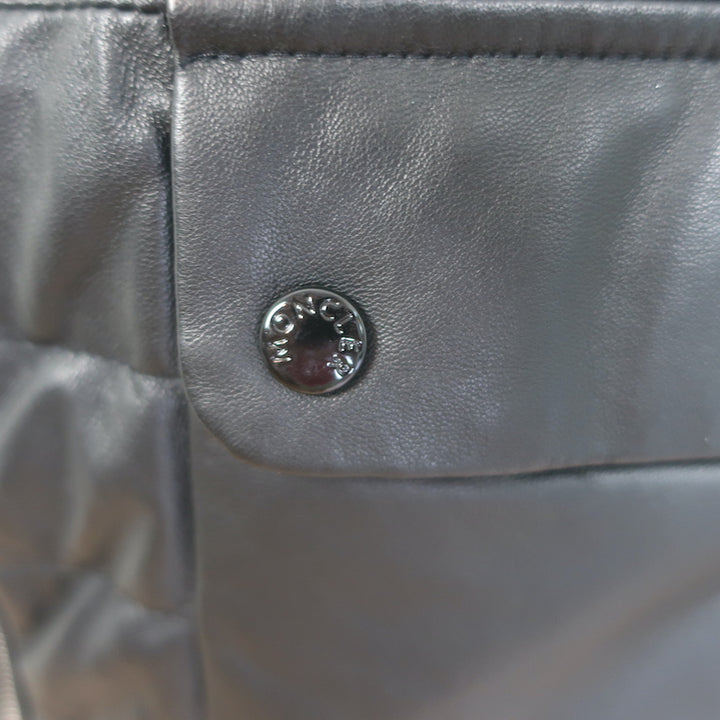 Moncler Delfi Leather Down Puffer Jacket Black Size 0