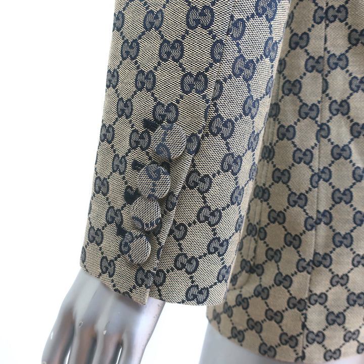 Gucci GG jacquard canvas blazer, beige two-button jacket, size 38 — pre-owned, authentic luxury