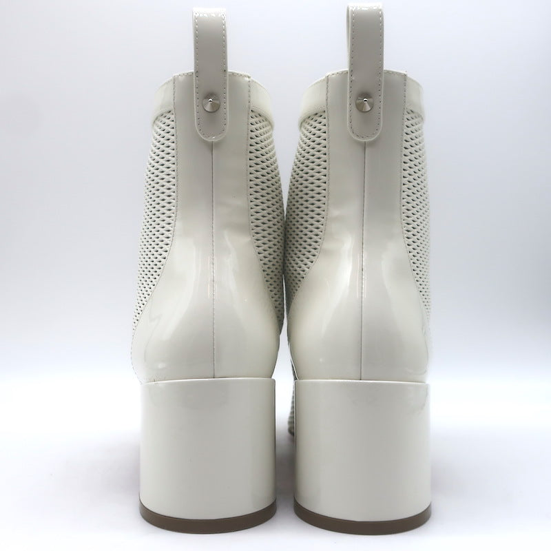 Christian Louboutin Kimi 55 Perforated Patent Leather Ankle Boots White Size 38