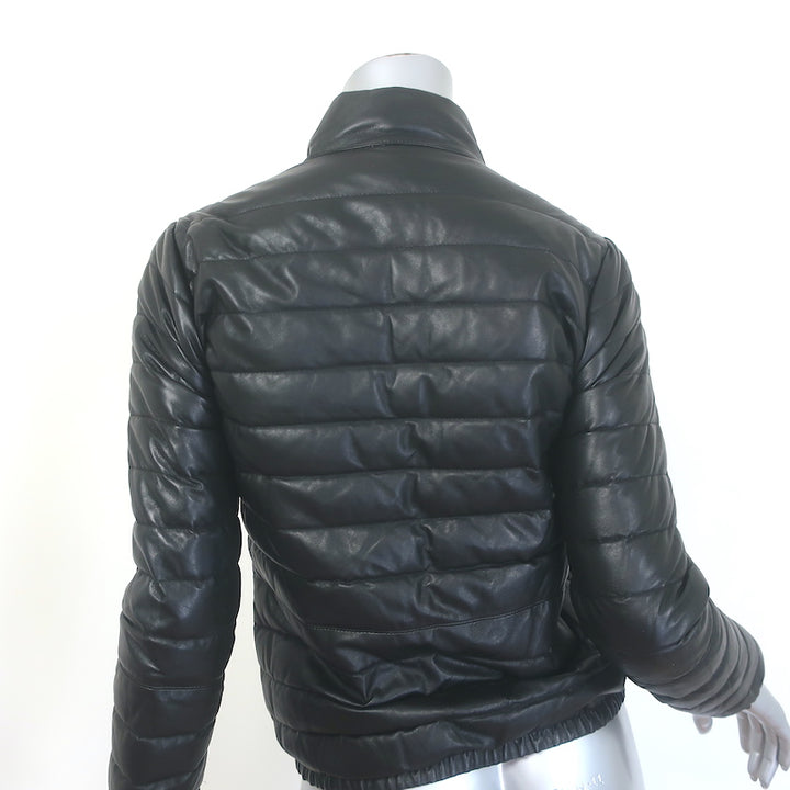 Moncler Delfi Leather Down Puffer Jacket Black Size 0