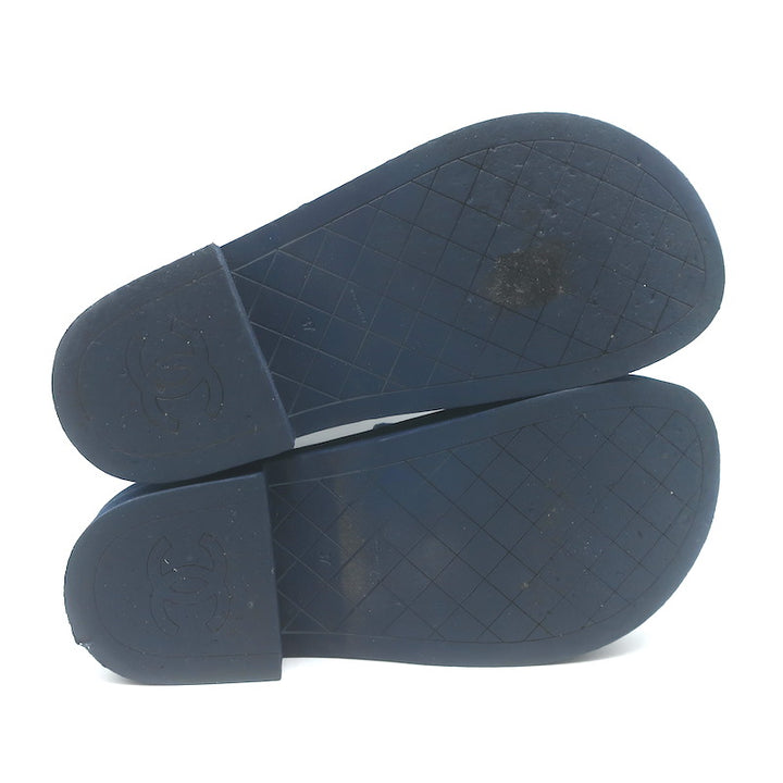 Chanel Chain-CC Quilted Suede Dad Sandals Navy Size 37