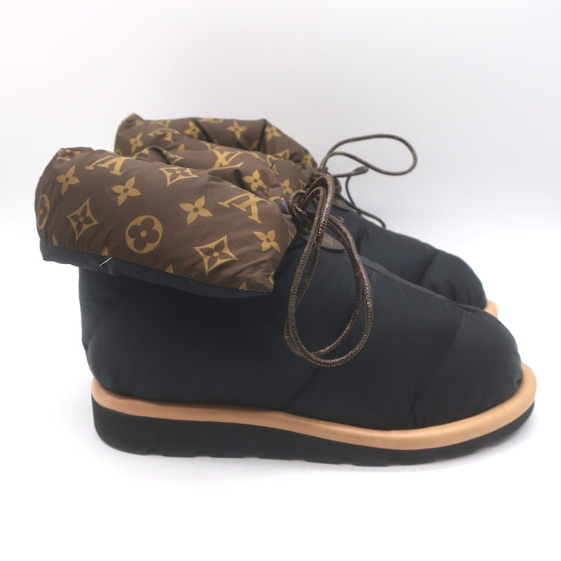 Louis Vuitton Pillow Comfort Ankle Boots Black &amp; Brown Monogram Nylon Size 38