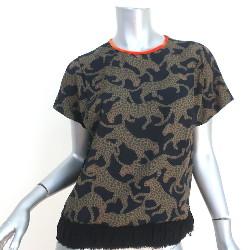 Half Sleeves Crepe Brown Leopard Print Shirt