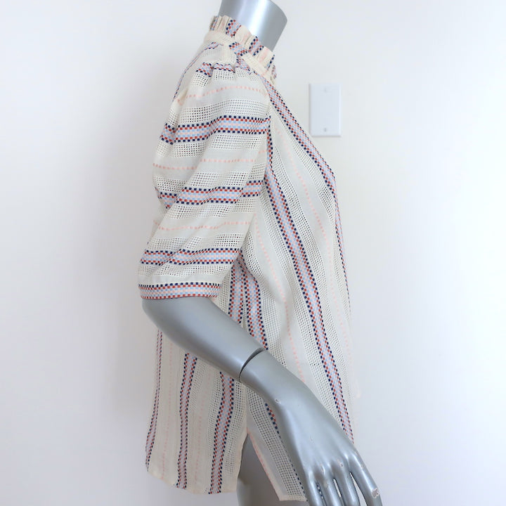 Alix of Bohemia Winnie Shirt Cream Striped Basket Weave Cotton Size Small