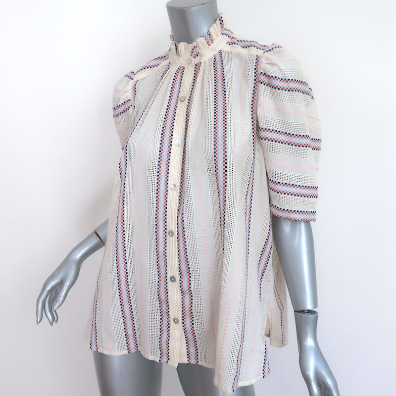 Alix of Bohemia Winnie Shirt Cream Striped Basket Weave Cotton Size Small
