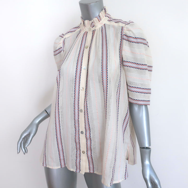 Alix of Bohemia Winnie Shirt Cream Striped Basket Weave Cotton Size Small