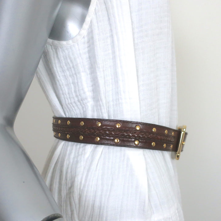 Michael Kors Belt Brown Studded &amp; Braided Leather Size Small