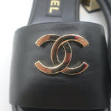 Chanel 23K CC Gold-Heel Slide Sandals Black Leather Size 37