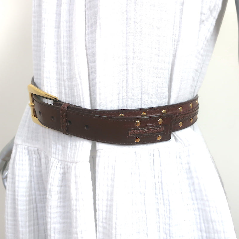 Michael Kors Belt Brown Studded &amp; Braided Leather Size Small