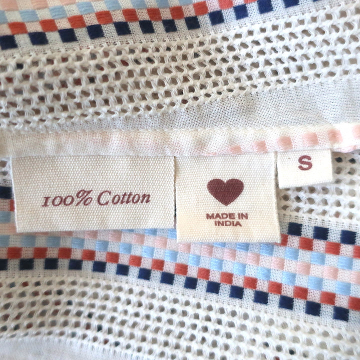 Alix of Bohemia Winnie Shirt Cream Striped Basket Weave Cotton Size Small