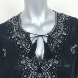 THE GREAT Peasant Top Black Embroidered Cotton Size 2 Short Sleeve Blouse