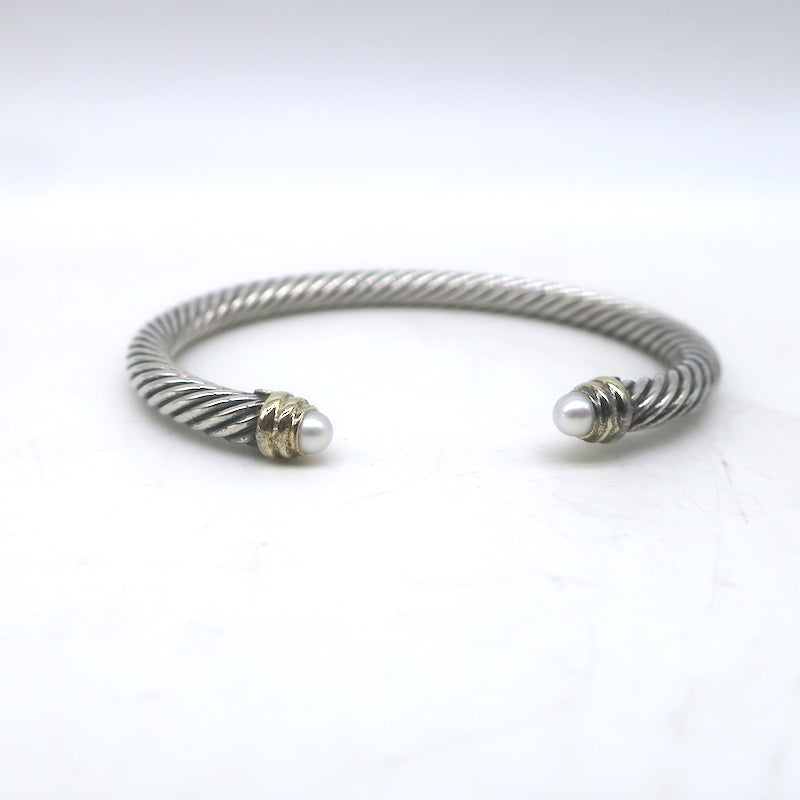 David Yurman Classic Cable 4mm Sterling Silver Bracelet with 14k Gold and Pearls