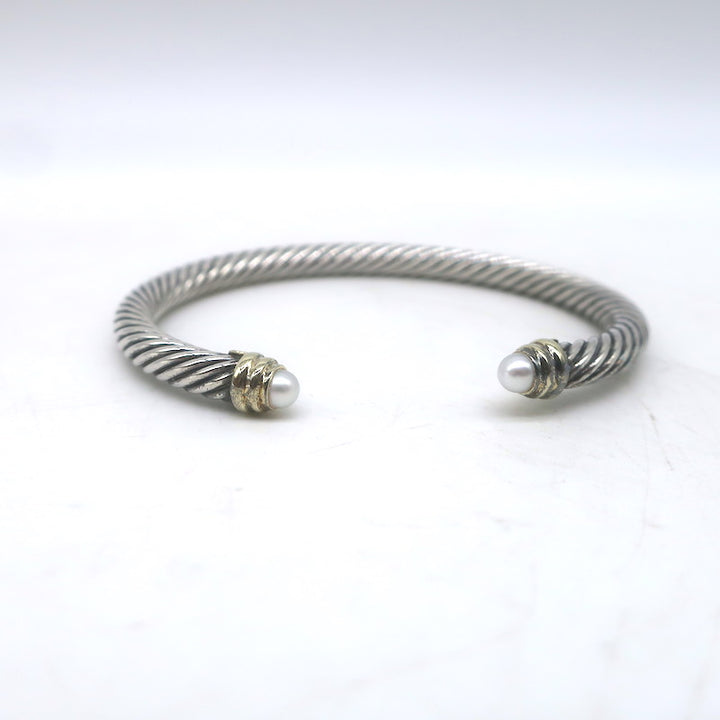 David Yurman Classic Cable 4mm Sterling Silver Bracelet with 14k Gold and Pearls