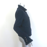 Authentic Chanel tweed jacket in navy wool with CC star buttons and metallic-trim fringe, pre-owned, gently worn, size 40