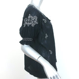 THE GREAT Peasant Top Black Embroidered Cotton Size 2 Short Sleeve Blouse