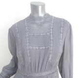 Burberry Midi Dress Gray Lace-Trimmed Crinkled Silk Size US 6