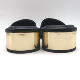 Chanel 23K CC Gold-Heel Slide Sandals Black Leather Size 37