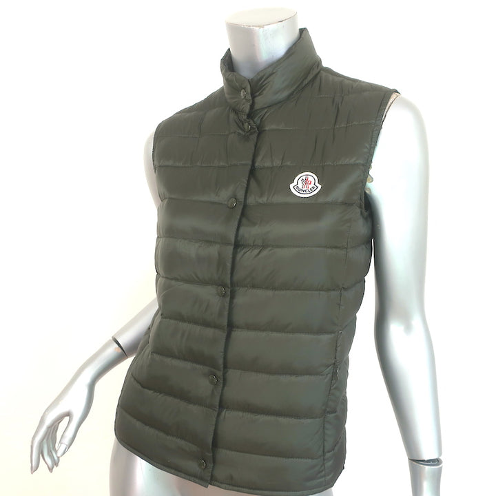Moncler Liane Down Puffer Vest Dark Olive Size 1 NEW