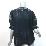 THE GREAT Peasant Top Black Embroidered Cotton Size 2 Short Sleeve Blouse