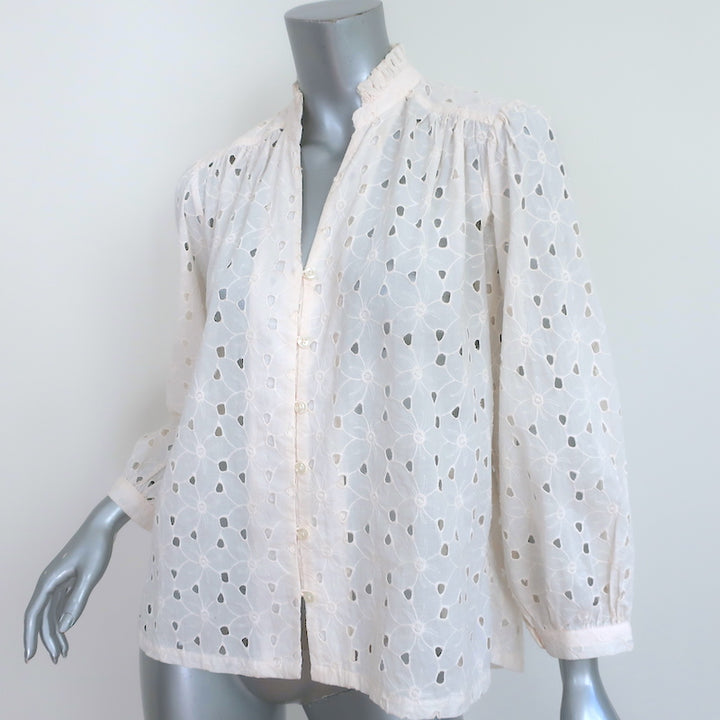 Trovata Birds of Paradis Quincy Blouse Light Pink Daisy Eyelet Size Extra Small