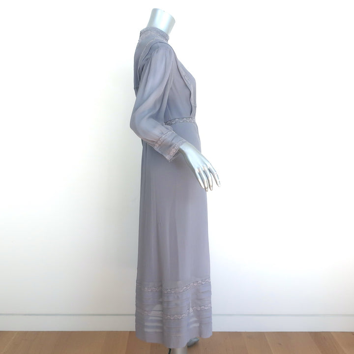 Burberry Midi Dress Gray Lace-Trimmed Crinkled Silk Size US 6