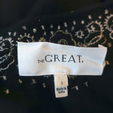 THE GREAT Peasant Top Black Embroidered Cotton Size 2 Short Sleeve Blouse