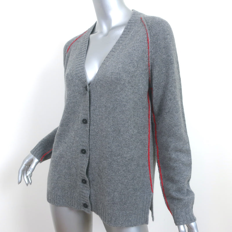 Marni Tipped Cashmere Cardigan Gray/Red Size 40 V-Neck Sweater NEW