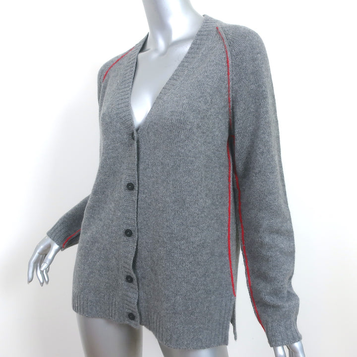 Marni Tipped Cashmere Cardigan Gray/Red Size 40 V-Neck Sweater NEW