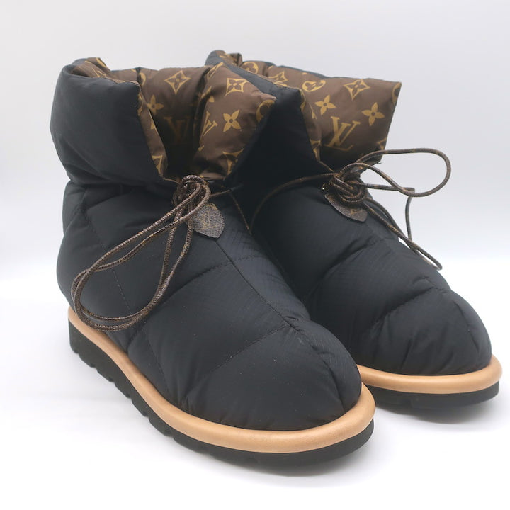 Louis Vuitton Pillow Comfort Ankle Boots Black &amp; Brown Monogram Nylon Size 38