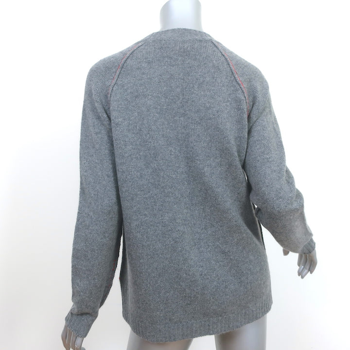 Marni Tipped Cashmere Cardigan Gray/Red Size 40 V-Neck Sweater NEW
