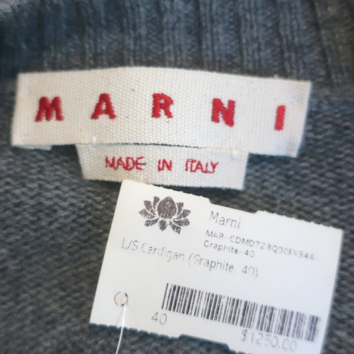 Marni Tipped Cashmere Cardigan Gray/Red Size 40 V-Neck Sweater NEW