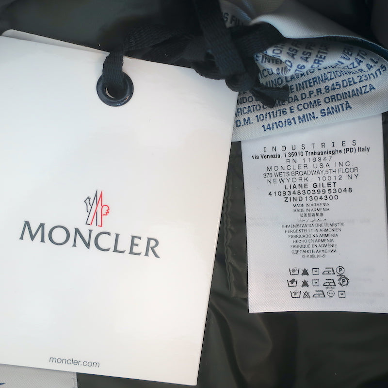 Moncler Liane Down Puffer Vest Dark Olive Size 1 NEW