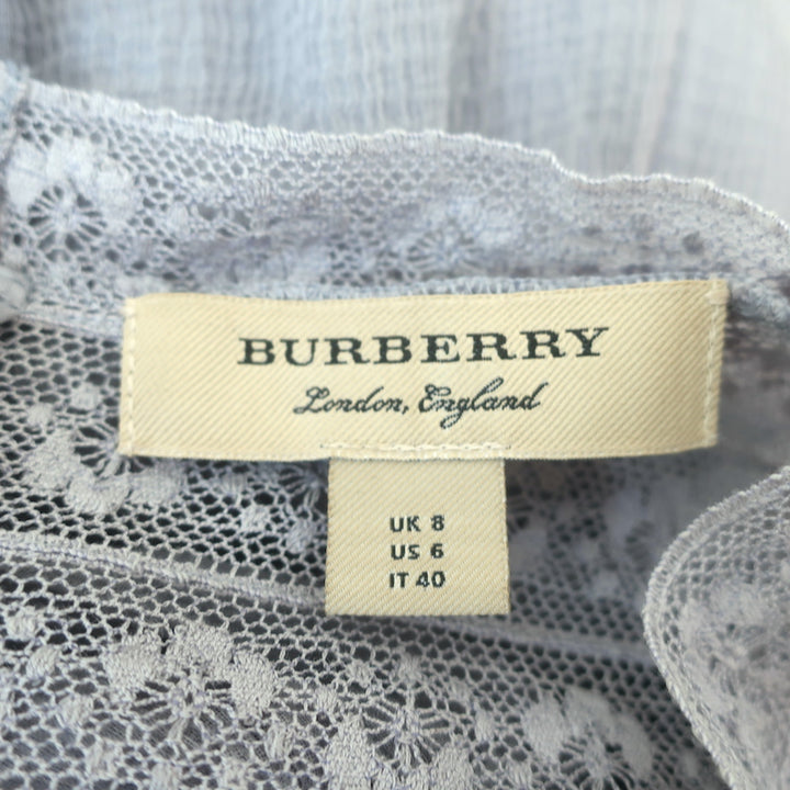 Burberry Midi Dress Gray Lace-Trimmed Crinkled Silk Size US 6