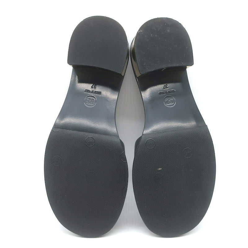 Chanel 23K CC Gold-Heel Slide Sandals Black Leather Size 37