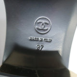 Chanel 23K CC Gold-Heel Slide Sandals Black Leather Size 37