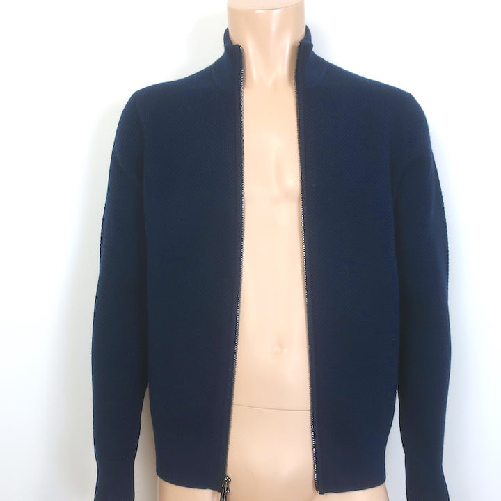 Michael Kors Zip-Up Sweater Jacket Navy Wool-Blend Honeycomb Knit Size Small NEW
